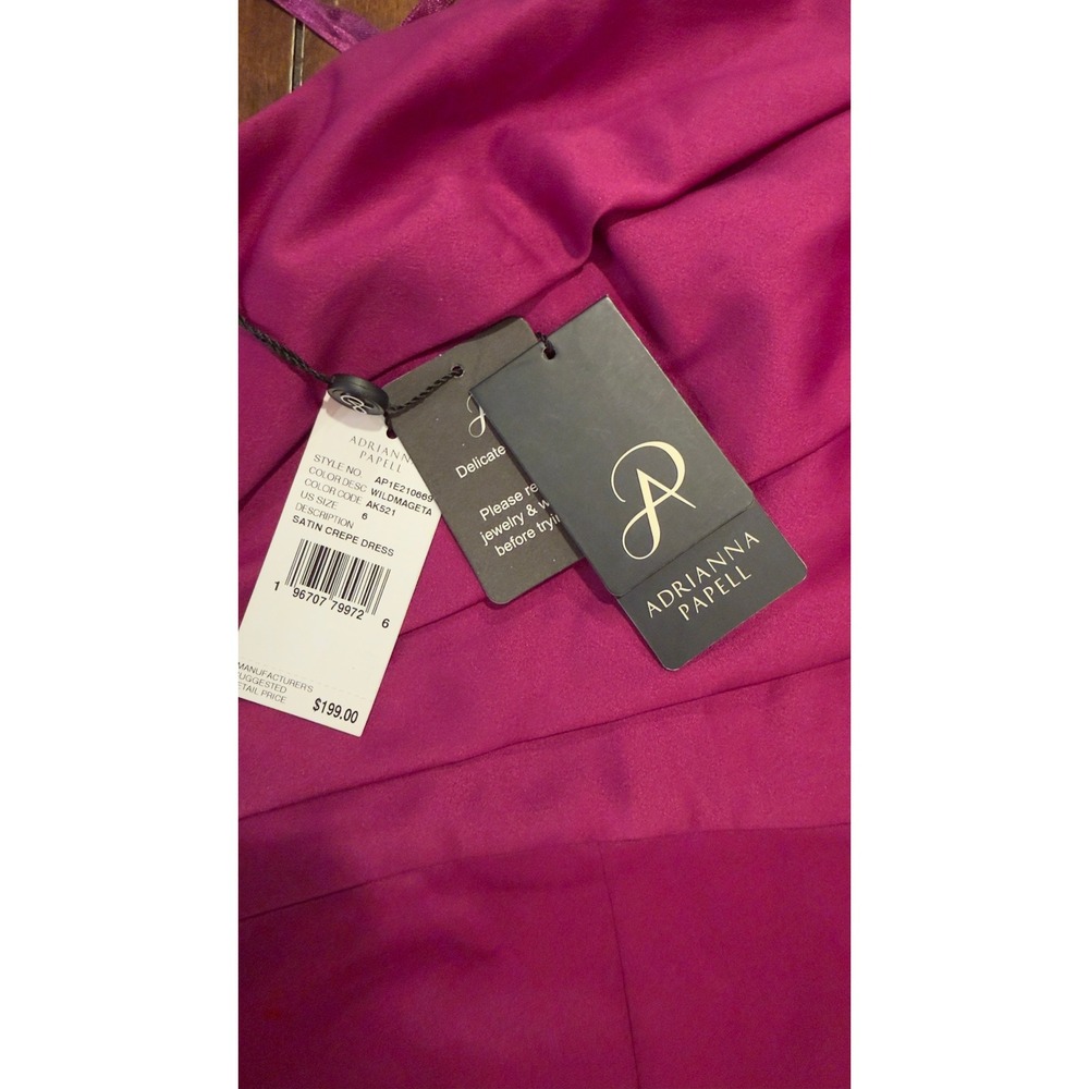 Adrianna Papell Women's Satin Crepe Dress Evening Gown Wild Magenta SZ 6 NEW NWT - Picture 4 of 16